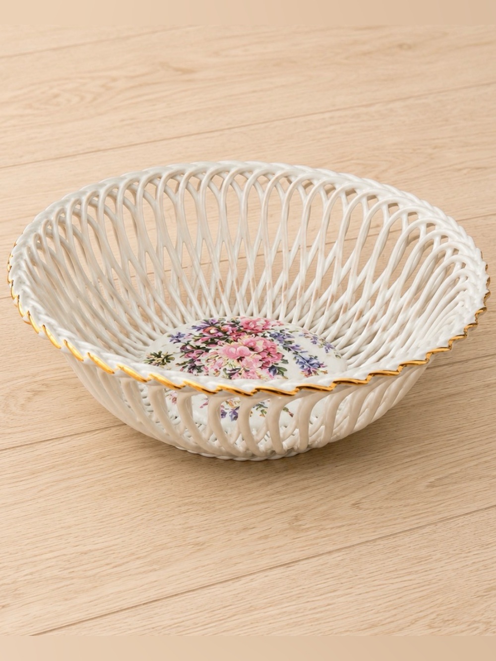 Vintage Alba Lulia White Porcelain Lace Floral Basket Bowl from Romania